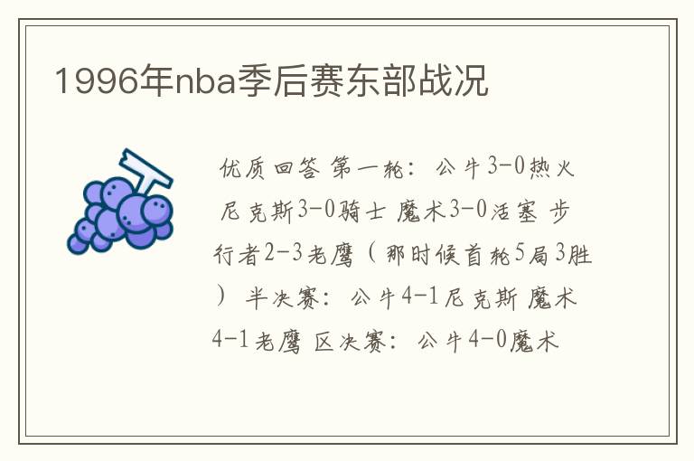 1996年nba季后赛东部战况