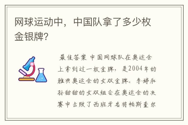 网球运动中，中国队拿了多少枚金银牌？