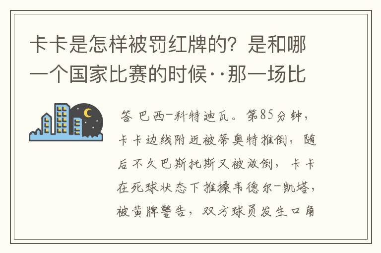 卡卡是怎样被罚红牌的？是和哪一个国家比赛的时候··那一场比赛···