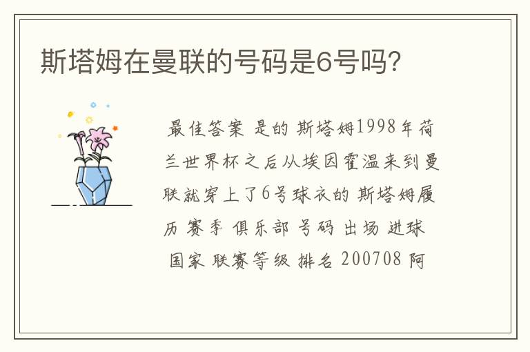 斯塔姆在曼联的号码是6号吗？