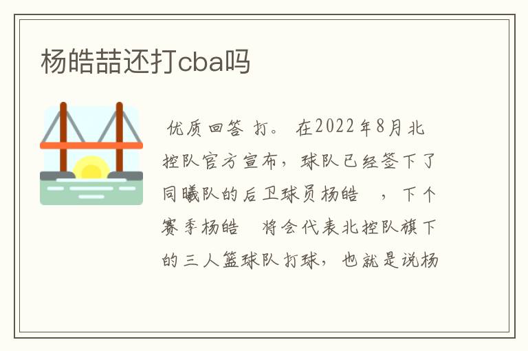 杨皓喆还打cba吗