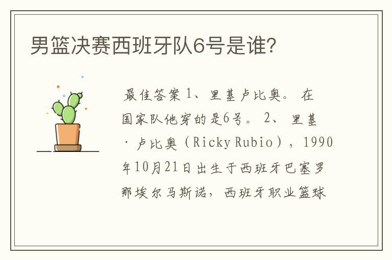 男篮决赛西班牙队6号是谁？