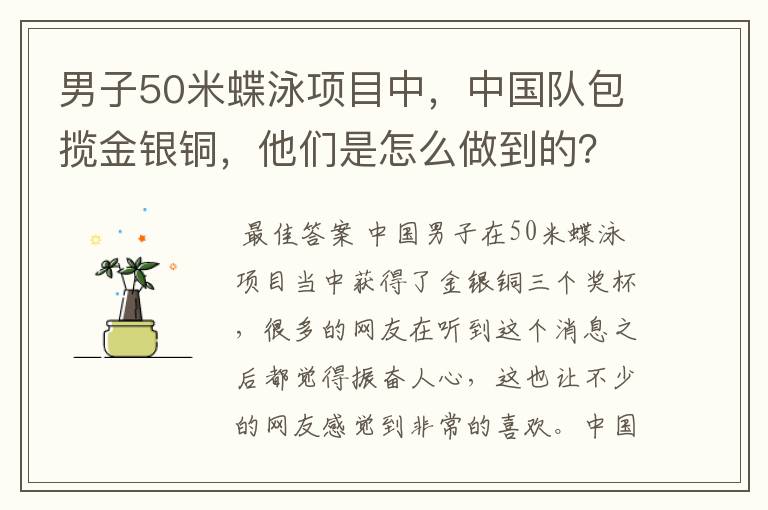 男子50米蝶泳项目中，中国队包揽金银铜，他们是怎么做到的？