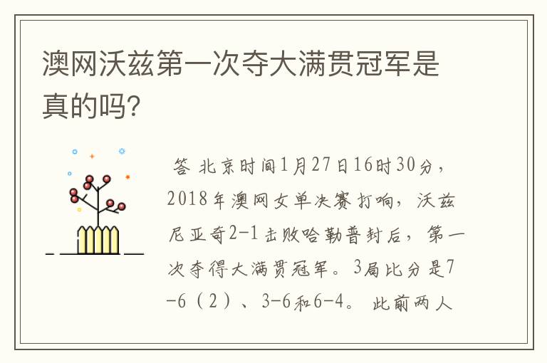 澳网沃兹第一次夺大满贯冠军是真的吗？