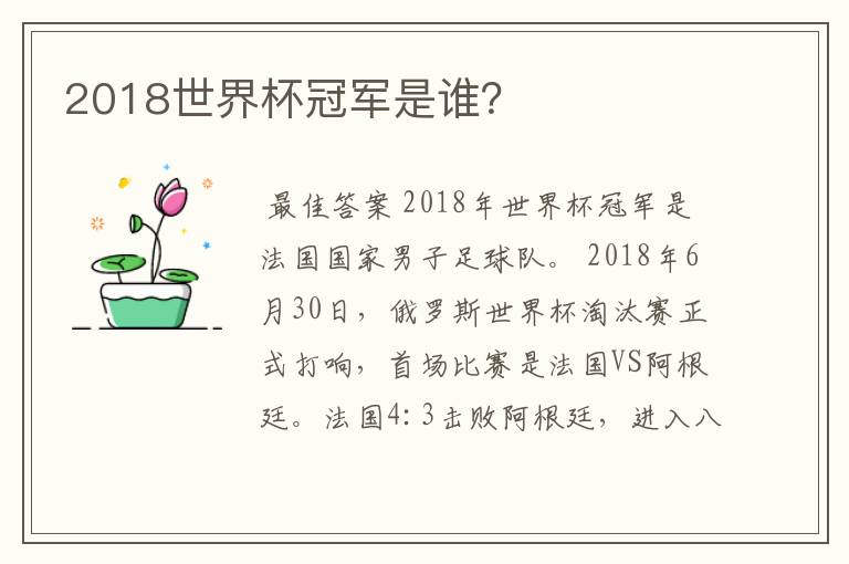 2018世界杯冠军是谁？