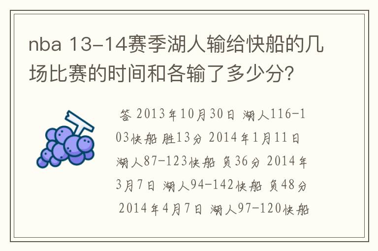 nba 13-14赛季湖人输给快船的几场比赛的时间和各输了多少分？