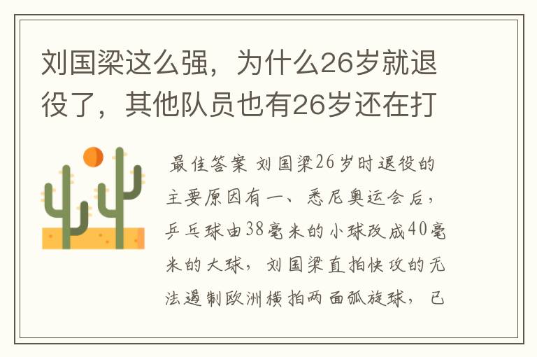 刘国梁这么强，为什么26岁就退役了，其他队员也有26岁还在打？