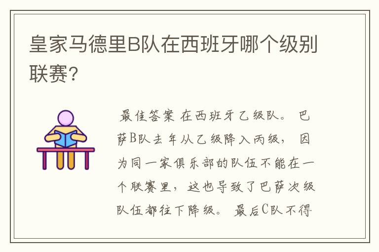 皇家马德里B队在西班牙哪个级别联赛?