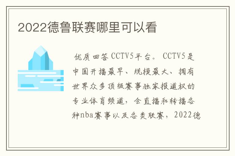 2022德鲁联赛哪里可以看