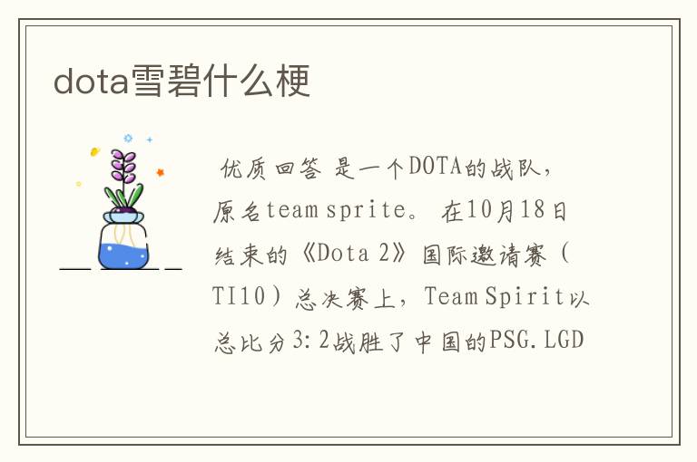 dota雪碧什么梗