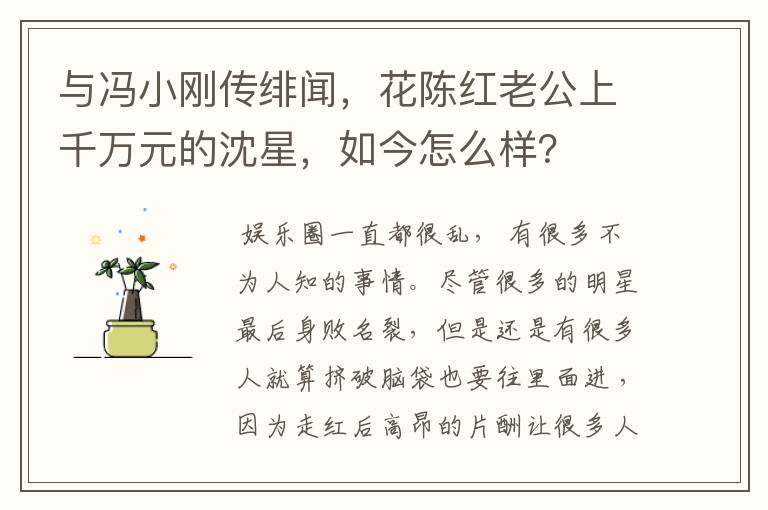 与冯小刚传绯闻，花陈红老公上千万元的沈星，如今怎么样？