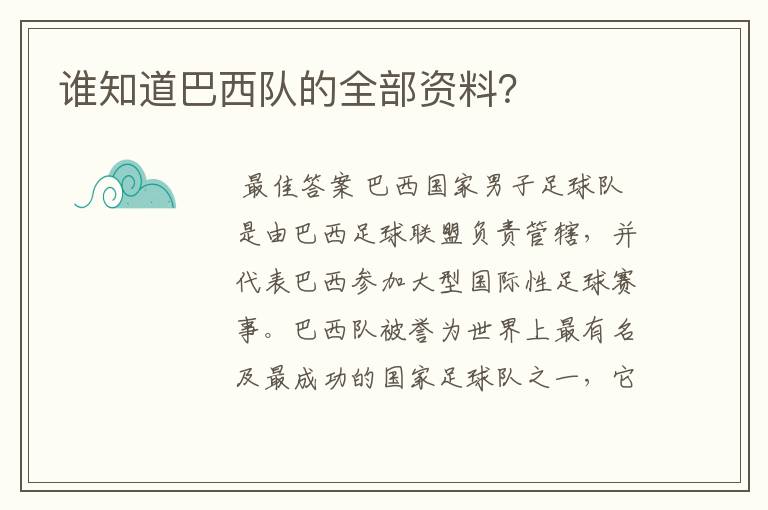 谁知道巴西队的全部资料？