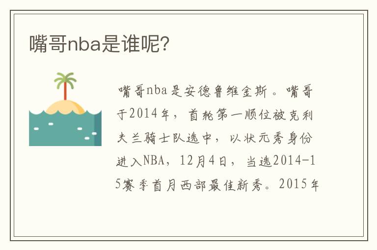 嘴哥nba是谁呢？