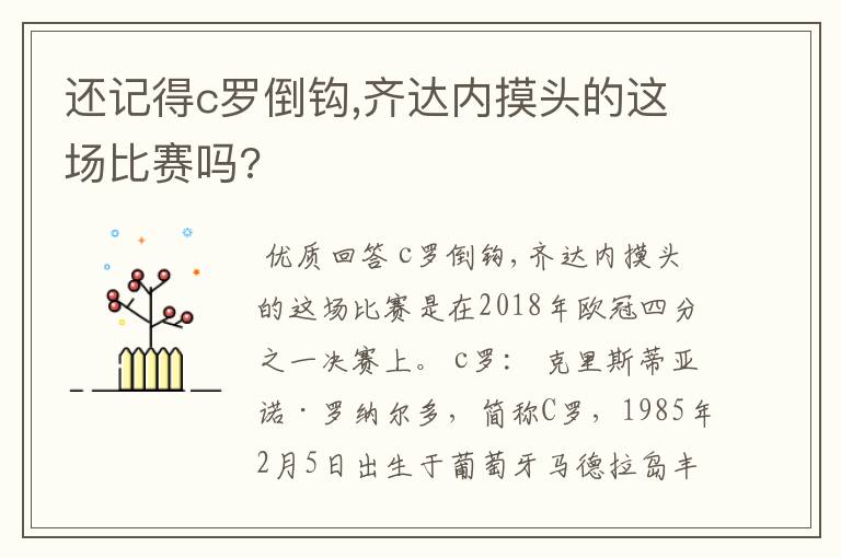 还记得c罗倒钩,齐达内摸头的这场比赛吗?