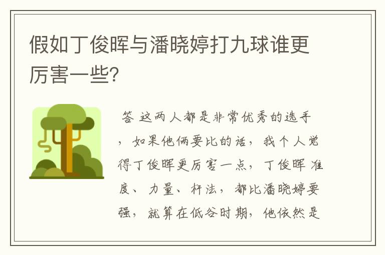 假如丁俊晖与潘晓婷打九球谁更厉害一些？