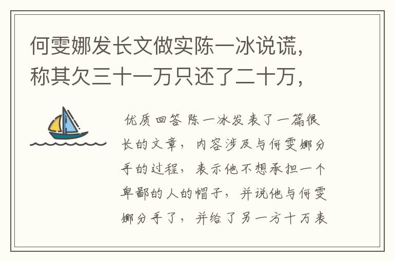 何雯娜发长文做实陈一冰说谎，称其欠三十一万只还了二十万，你怎么看？