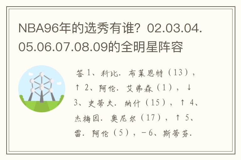 NBA96年的选秀有谁？02.03.04.05.06.07.08.09的全明星阵容