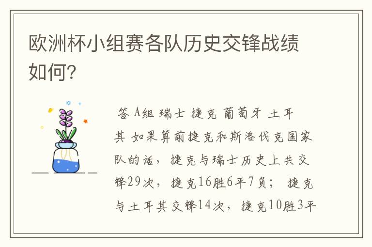 欧洲杯小组赛各队历史交锋战绩如何？