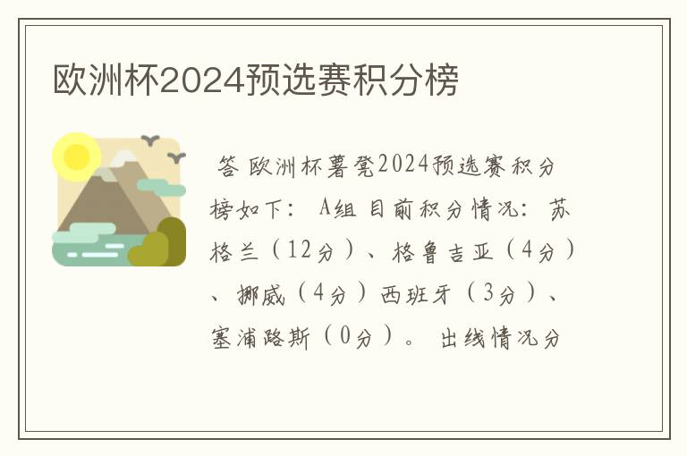 欧洲杯2024预选赛积分榜