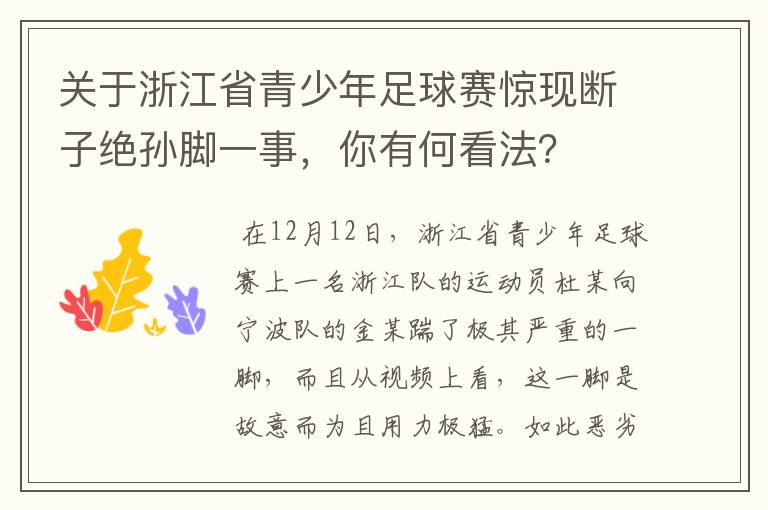 关于浙江省青少年足球赛惊现断子绝孙脚一事，你有何看法？