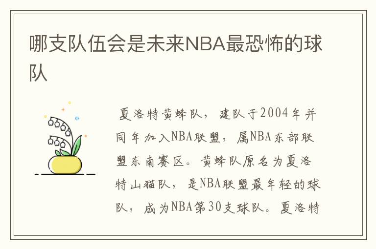 哪支队伍会是未来NBA最恐怖的球队