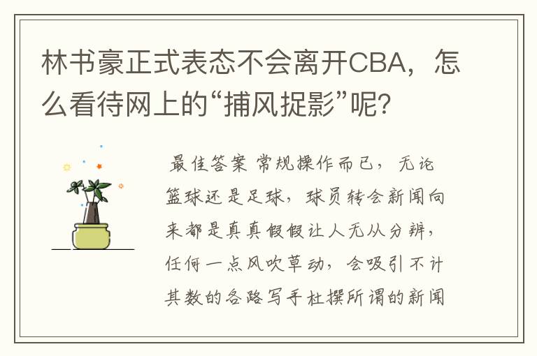 林书豪正式表态不会离开CBA，怎么看待网上的“捕风捉影”呢？