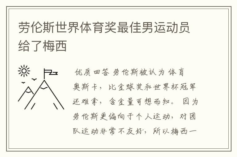 劳伦斯世界体育奖最佳男运动员给了梅西