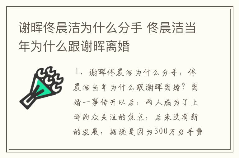 谢晖佟晨洁为什么分手 佟晨洁当年为什么跟谢晖离婚