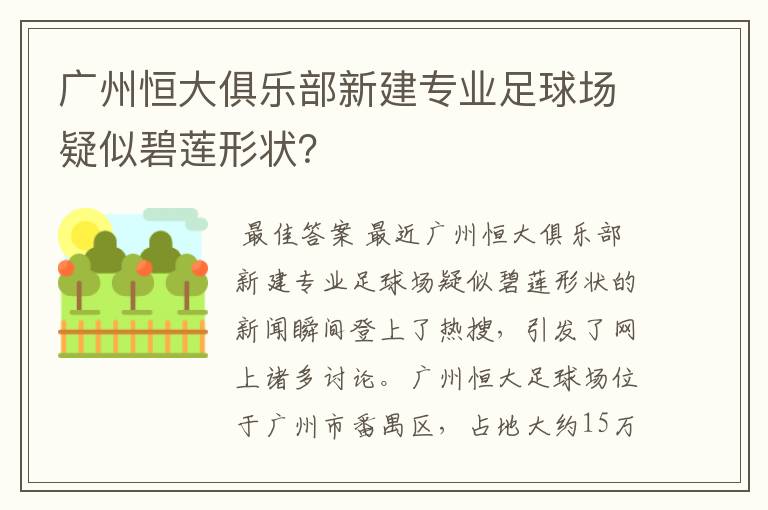 广州恒大俱乐部新建专业足球场疑似碧莲形状？