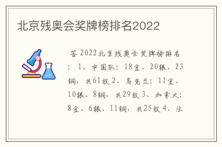 北京残奥会奖牌榜排名2022