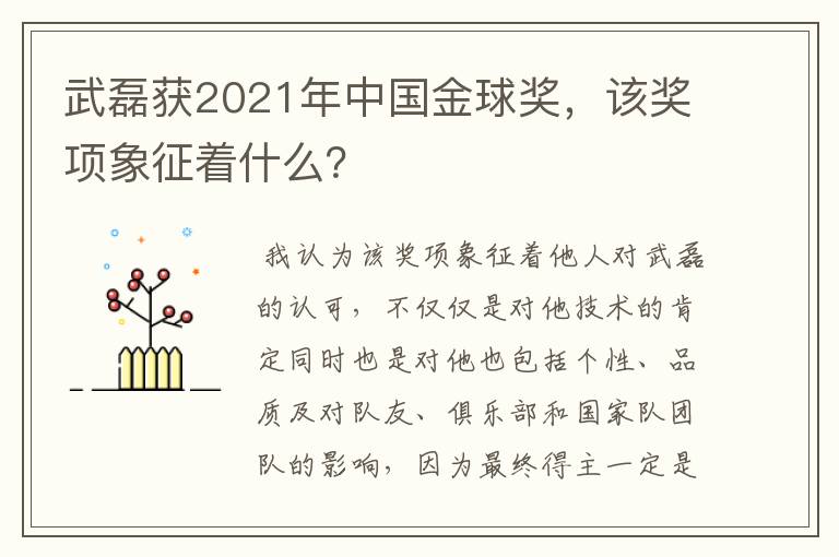 武磊获2021年中国金球奖，该奖项象征着什么？