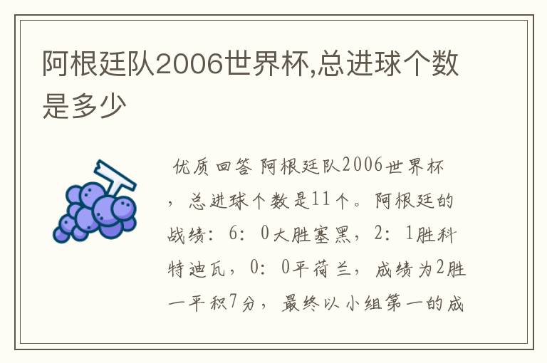 阿根廷队2006世界杯,总进球个数是多少