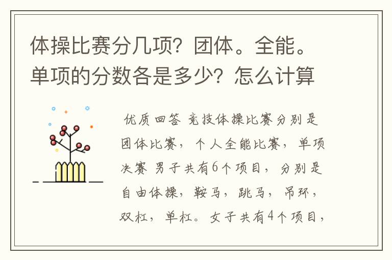 体操比赛分几项？团体。全能。单项的分数各是多少？怎么计算？ 有知道的麻烦告诉下