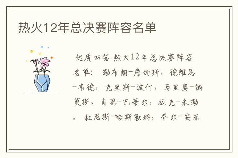 热火12年总决赛阵容名单