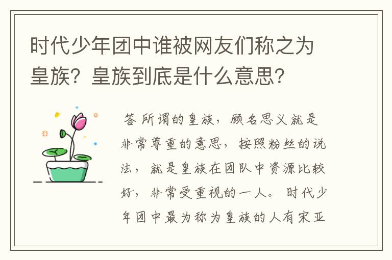 时代少年团中谁被网友们称之为皇族？皇族到底是什么意思？