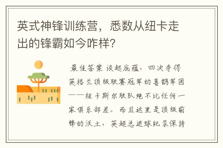 英式神锋训练营，悉数从纽卡走出的锋霸如今咋样？