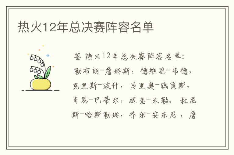 热火12年总决赛阵容名单