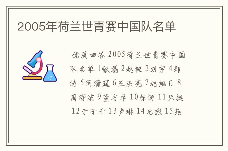 2005年荷兰世青赛中国队名单