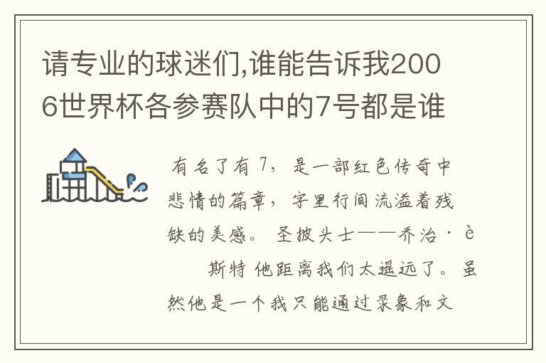 请专业的球迷们,谁能告诉我2006世界杯各参赛队中的7号都是谁啊?