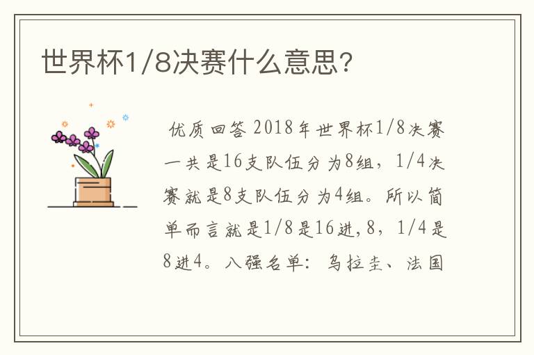 世界杯1/8决赛什么意思?