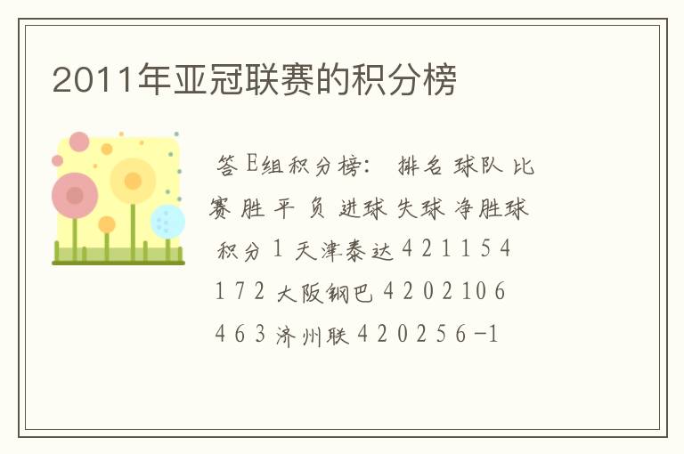 2011年亚冠联赛的积分榜