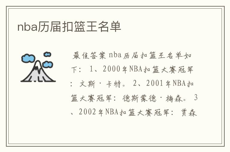 nba历届扣篮王名单