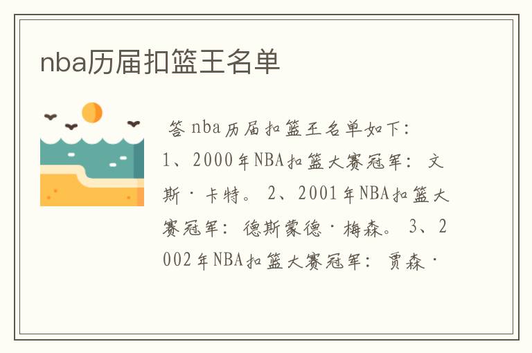 nba历届扣篮王名单