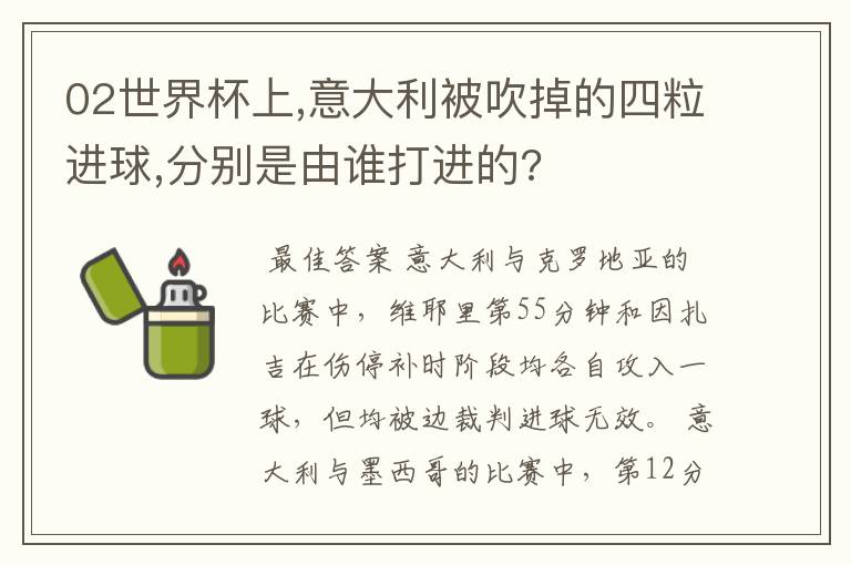 02世界杯上,意大利被吹掉的四粒进球,分别是由谁打进的?