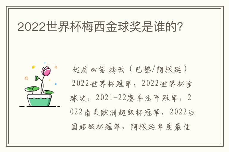 2022世界杯梅西金球奖是谁的？