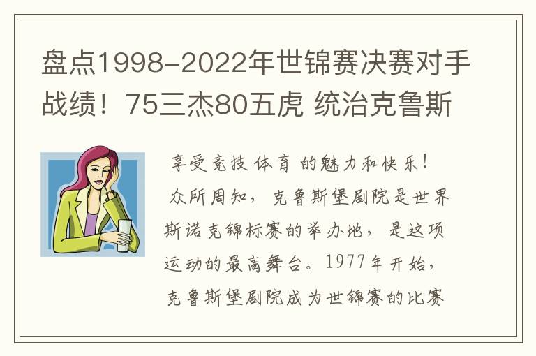 盘点1998-2022年世锦赛决赛对手战绩！75三杰80五虎 统治克鲁斯堡