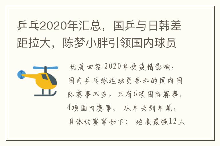 乒乓2020年汇总，国乒与日韩差距拉大，陈梦小胖引领国内球员