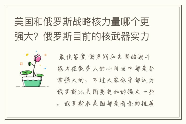 美国和俄罗斯战略核力量哪个更强大？俄罗斯目前的核武器实力究竟如何？