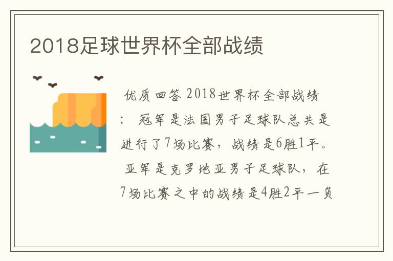 2018足球世界杯全部战绩