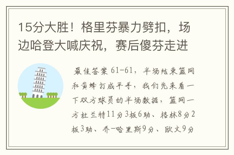 15分大胜！格里芬暴力劈扣，场边哈登大喊庆祝，赛后傻芬走进场内